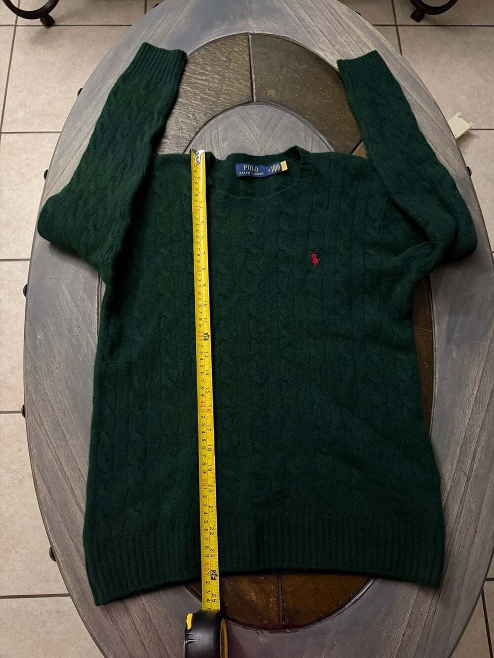 Polo Ralph Lauren Cable Knit Crewneck Sweater Green Wool Cashmere Blend Size M
